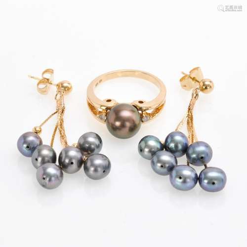 14KG Tahitian Pearl Earrings and Ring