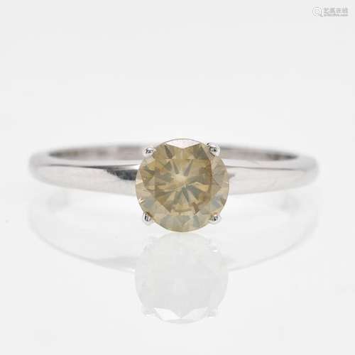 A 14KWG Ring Set with Solitaire Natural Fancy Diamond