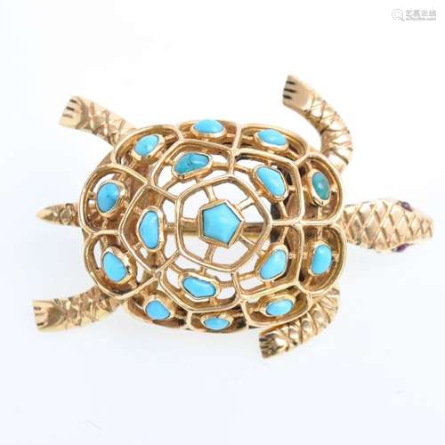 An 18KG Boucheron Turquoise Tortoise Brooch