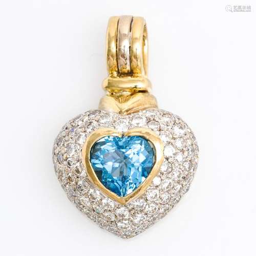 An 18KG Blue Topaz and Diamond Heart Shaped Pendant