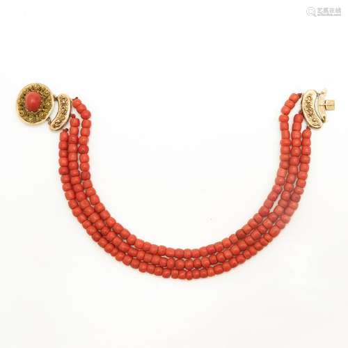 A 19th Century Three Strand Red Coral Necklace