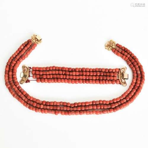 A Red Coral Necklace and Bracelet