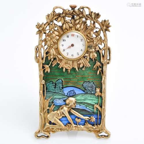 An Art Nouveau Enamel and Bronze Watch Holder