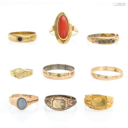 A Diverse Collection of Nine Gold Rings