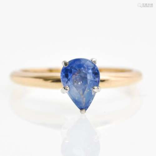 A 10KG Pear Cut Sapphire Ring Approximately 0.95 Ct.