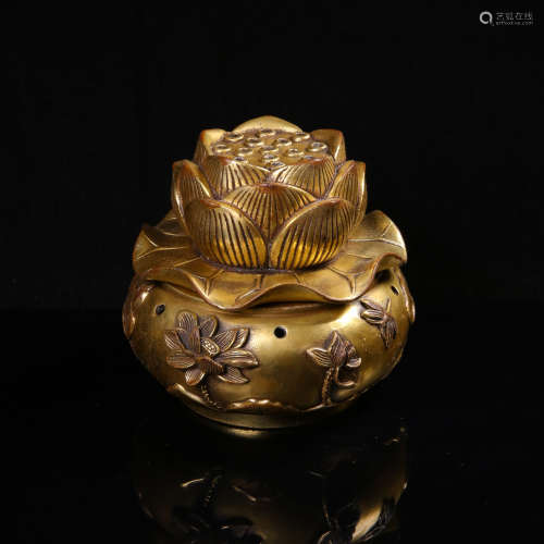 A Chinese Gilt Bronze Incense Burner with Cover