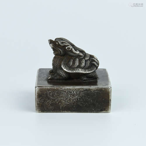 A Chinese Bronze Seal with Silver Inlaided