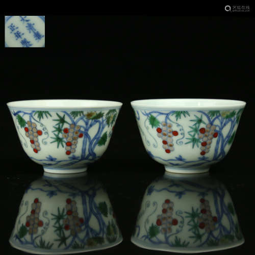 A Pair of Chinese Dou-Cai Porcelain Cups