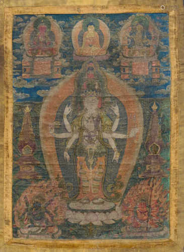 THANGKA DES ELFKÖPFIGEN AVALOKITESHVARA.