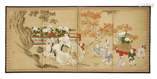A Japanese four-panel byōbu folding screen