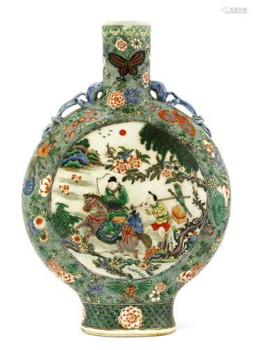 A Chinese famille verte moon flask