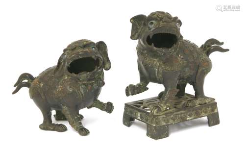 A pair of Chinese bronze Buddhist lions