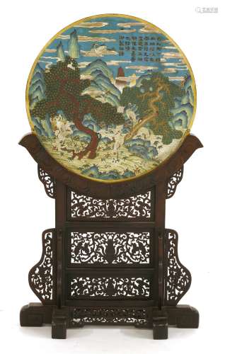 A Chinese cloisonné screen