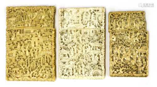 Three Chinese Canton ivory card cases