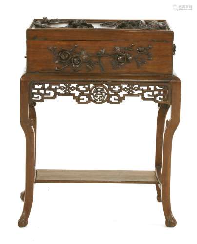 A Chinese wooden sewing box