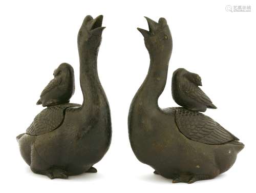A pair of Japanese bronze incense burners