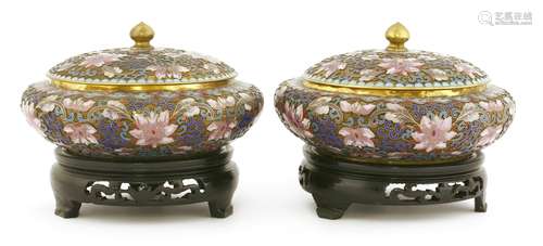 A pair of Chinese cloisonné bowls and covers