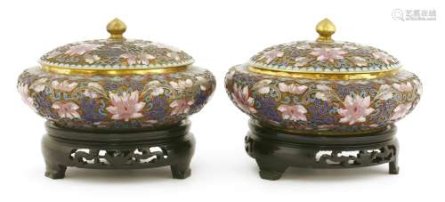 A pair of Chinese cloisonné bowls and covers