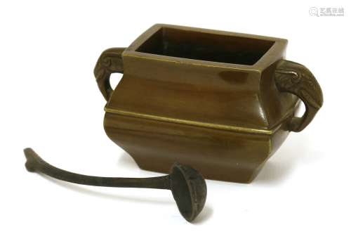 A Chinese bronze water dropper and ladle