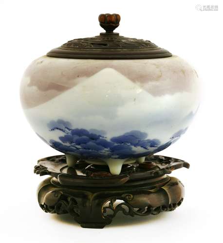 A Japanese blue and white censer