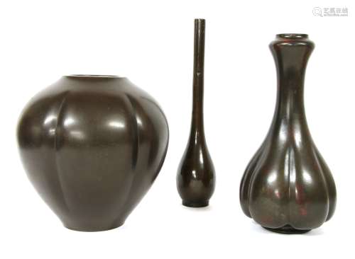 Three Japanese bronze vases