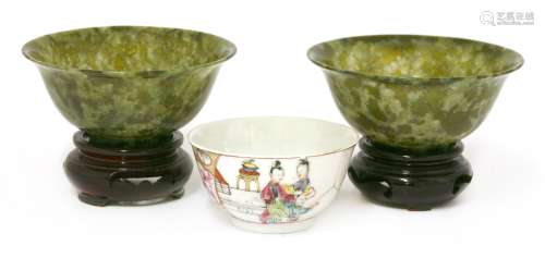 Two hardstone bowls and a tea bowl