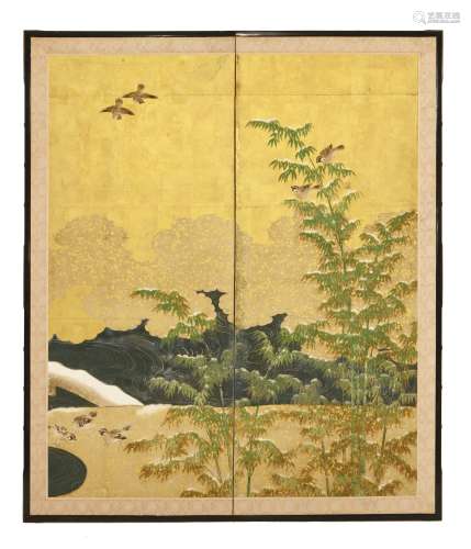 A Japanese two-panel byōbu folding screen