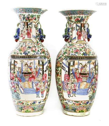 A pair of Chinese Canton famille rose vases