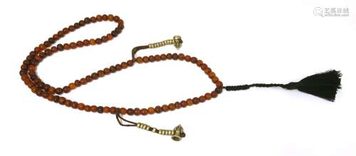A Chinese rhinoceros horn bead necklace