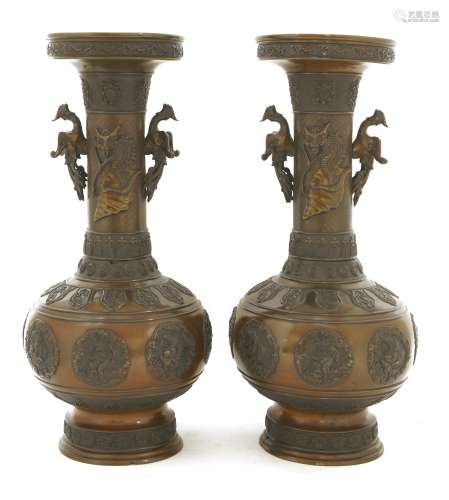 A pair of Japanese bronze vases