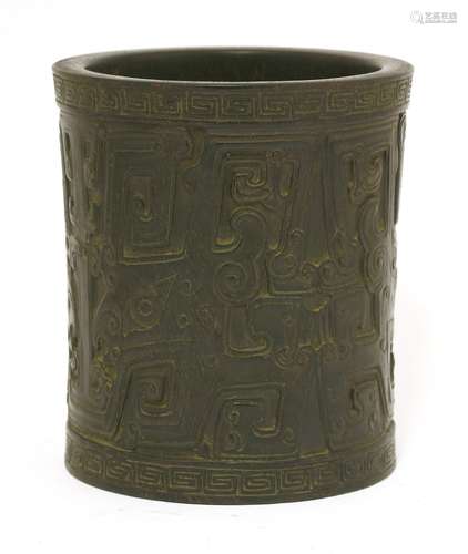 A Chinese wood brush pot