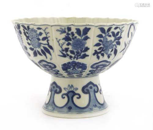A Chinese blue and white stem bowl
