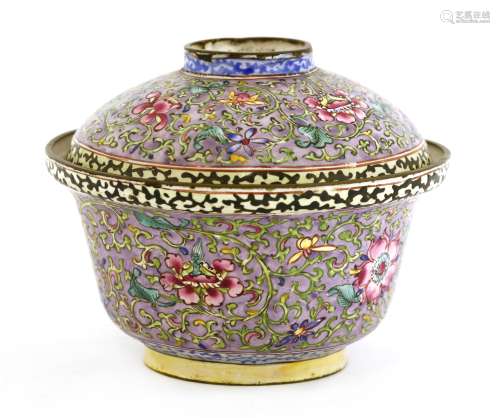 A Chinese Canton enamelled bowl and cover