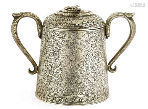 An Indian silver two-handled sugar bowl and cover