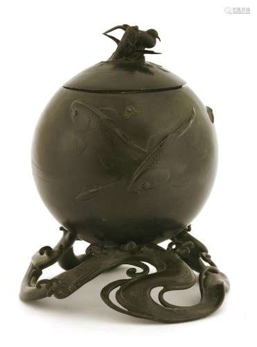 A Japanese bronze bowl and cover