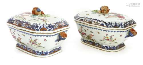 A pair of Chinese famille rose tureens and covers