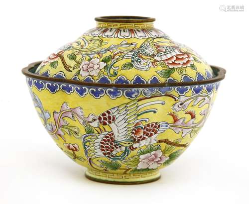 A Chinese enamelled bronze bowl and cover