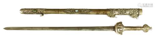 A Chinese white metal sword