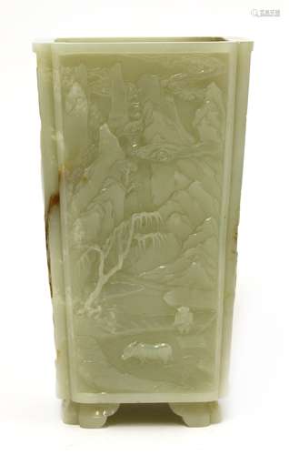 A Chinese jade brush pot