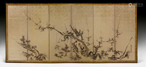 SECHSTEILIGER STELLSCHIRM VON KANO EISHIN (ISEN'IN; 1775-1828).