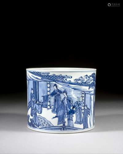 POT À PINCEAUX EN PORCELAINE BLEU BLANC, Chine, dynastie Qing, époque Kangxi (1662-1722)