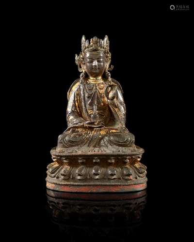 STATUETTE DE BODHISATTVA EN BRONZE LAQUÉ, Chine, dynastie Ming, XVIIe siècle