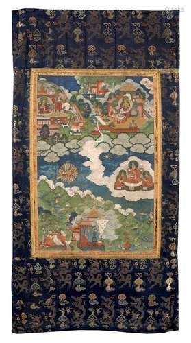 THANGKA REPRÉSENTANT DIVERSES SCÈNES, Tibet, XVIIIe siècle