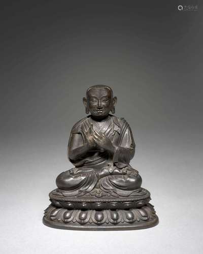 STATUETTE DE MOINE EN BRONZE, Chine, dynastie Qing, XVIIIe siècle