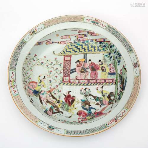 A large fencai charger plate court scene with horses