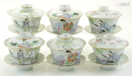 A set of six fencai covered cups and saucers