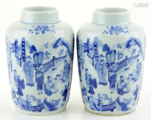 A pair of blue and white vases