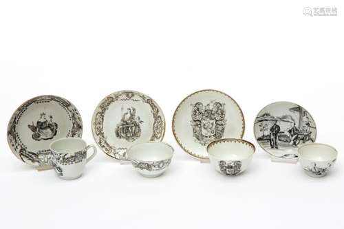 Encre de Chine four cups & saucers, grisaille decoration