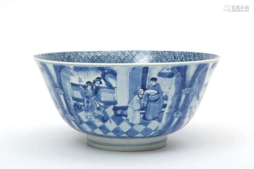 A blue & white bowl, palace scenes and a horse with rider