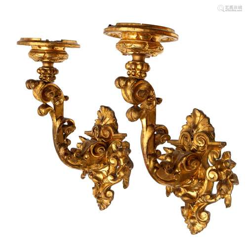 A pair of Italian giltwood wall appliques